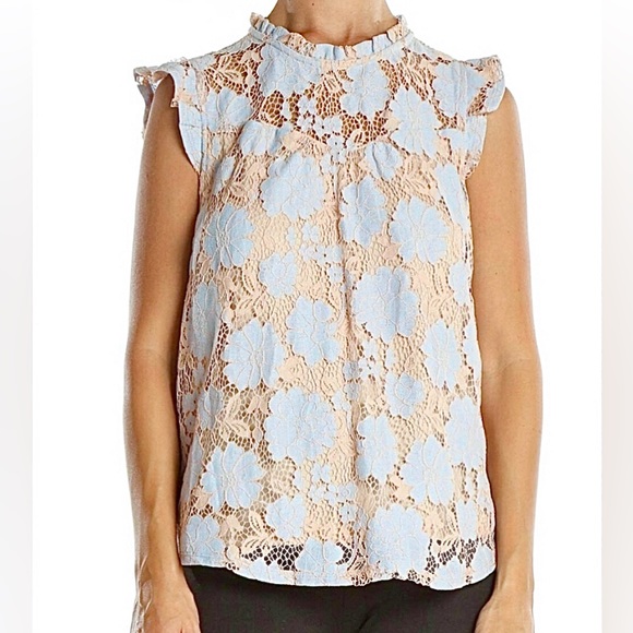 ❎💲SOLD 💲❎ NWT Nude & Periwinkle lined Floral Lace Sleeveless Blouse sz L - Picture 16 of 16